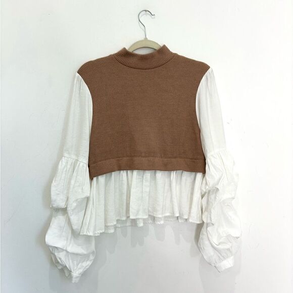 NEW Anthropologie Ruffled Layered Mock Neck Top Sweater - Picture 7 of 10